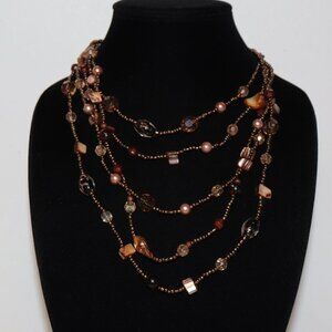 🐚 Layered Glass Beaded Necklace – 16–18.5" – Mixed Beads & Natural Shells  🌈